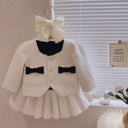 Clothing Sets Girls Boutique Outfits Winter Clothes Set Vintage Suit 1-10Years Children's Princess Kid 2Pcs CoatSkirt Sweet Tweed Outfit 231019