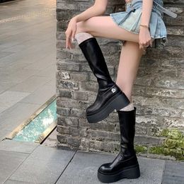 Boots 2023 Leather Ladies Knight Women Knee-high Non Slip Thick-soled Shoes Fashion Winter Round Toe Femininas Long 231019