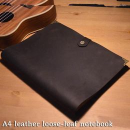 3-hole Loose-leaf Top Lay Leather Notebook Handmade Business Retro Notepad First Layer Cowhide 50 Sheets Journal Papg
