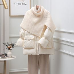 Puffer Jacket Scarf Down Jacket Women mid-length Puffer Jacket Casual Personality Pocket Coat