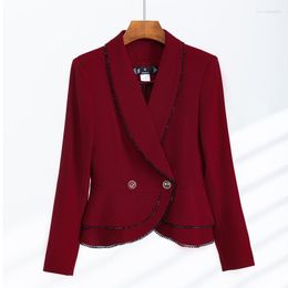 Women's Suits Women's Wine Red Blazer Women 2023 Autumn Fashion Temperament Formal Slim Jacket Office Ladies Work Clothes Coat Tops