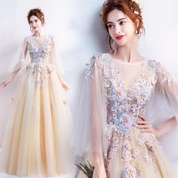 Party Dresses Ruthshen Fairytale Long Prom 2021 Champagne Delicate Appliques Mandarin Sleeve Transparent Vestidos De Gowns288i