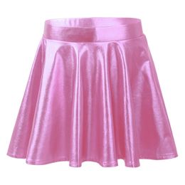 Skirts Kids Girls Glossy Metallic Flared Pleated A Line Miniskirt Soft Dance Athletic Shiny Scooter Skirt with High Elastic Waistband 231018