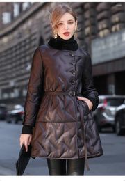 Women's Leather 2023 Women Autumn/Winter Fashion Coat Female Ultra Light Down Jackets Wool Collar Real Sheepskin Jacket