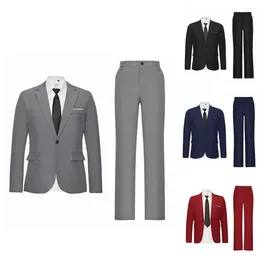 Men's Suits 2Pcs/Set Attractive Male Business Suit Breathable Men Solid Colour Casual Blazer Pants Two-piece Set Warm