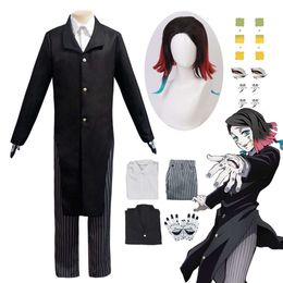 Anime Enmu Cosplay Demon Slayer Enmu Cosplay Costume Kimetsu No Yaiba Black Uniform Clothes Wig Suit Halloween Party Costumescosplay