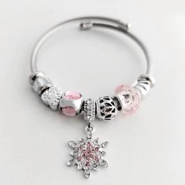 Strand Vedawas Pink Crystal Large Hole Bead Snowflake Pendant Bracelet Female Jewellery