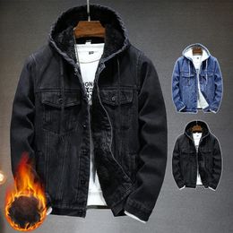 Mens Jackets Casual Hooded Denim Top Winter Jacket Young Fit Trend Fleece Thick Thermal 231018