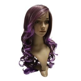 Cosplay Wig Sexy Body Wave Fiber Hair PURPLE Color Long Wavy Wig Heat Resistant Gluelese Synthetic Wigs Women