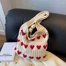 Shoulder Bags Heart Ladies Hand Bag Knitted Wallet Shoulder Knit Tote Bagsstylisheendibags