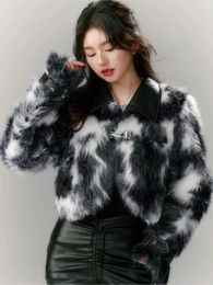 Women's Fur 2023 Autumn/Winter Black And White Tie Dyed Artificial Lamb Hair Coat Short Metal Button Top Chinese Style Fashion