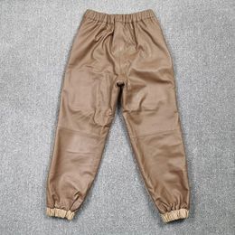 Women's Pants Women Designer Pockets Joggers Casual Loose Fit Cargo Female Colors Panelled Sheepskin Genuine Leather