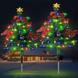 2pcs Solar Christmas Tree Lights, For Outdoor Courtyard Garden, Lawn Decoration