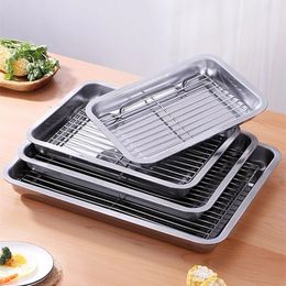 Baking Moulds Rectangular Storage Plates Stainless Steel Oven Baking Tray Oil Philtre Pan Bakeware Grid Wire Cooling Rack Kitchen Utensils 231018