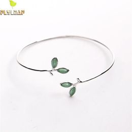 Flyleaf 100% 925 Sterling Silver Opal Leaves Buds Open Bracelets & Bangles For Women Fashion Creative Lady Jewelry 200925264c