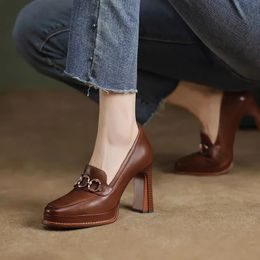Dress Shoes Fashion Spring Autumn luxury Pumps Women High Heels Chunky Designer Loafers Platform Black Brown 2024 231019