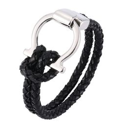 Fashion Leather Bracelet Rope Chain Mens Trendy Jewellery Unique Stainless Steel Buckle Charm Bracelet Wrap C797248K