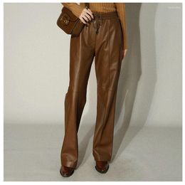 Women's Pants Leather Women Trendy European Fashion Female Thin Belt Mujer MaSmoke Pipe Streetwear Black Wide Leg Trousers Full