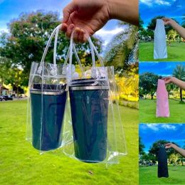 Gift Wrap 3Pcs Clear Transparent Bag Universal Waterproof With Convenient Handle PVC Bottle Plastic Cups Cover Themos