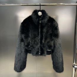 Women's Fur BORVEMAYS Faux Keep Warm Add Cotton Coat Women Winter Stand Collar Long Sleeve Solid Color Zipper Trend Jacket WZ6541