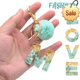 26 English Letter Keychain A-Z Gold Foil Drip Glue Bag Pendant Accessories Keyring Women's Charm Ornaments Gift