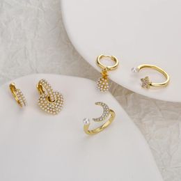 Cluster Rings HECHENG Fashion Pearl Earrings Ring Heart Pineapple Moon Star Stackable Small Hoop For Women Wedding Jewelry