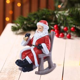 Christmas Decorations Rocking Chair Santa Claus Statue With Hand Bell Resin Figurines Xmas Ornaments Gifts d5 231018