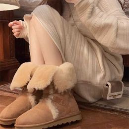 Top Boots Monet Snowy Land~Winter New Thick Sole Thermal Insulation with Fleece Strap Fur Snow Women's Mid Length Cotton