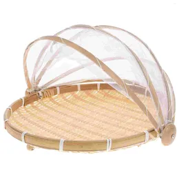 Dinnerware Sets Net Cover Bamboo Basket Multi-purpose Dustpan Steamed Bun Ware Woven Manual Household Craft Drying Round Tray
