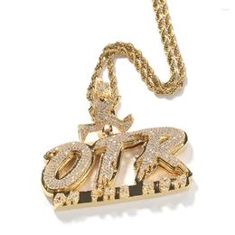 Pendant Necklaces Hip Hop 5A CZ Stone Paved Bling Iced Out ON THE RUN OTR Running Man Pendants Necklace For Men Rapper Jewelry Drop