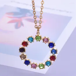 Pendant Necklaces Luxury Colourful Rhinestone For Women Men Accessories Stainless Steel Necklace Chain Trendy Jewellery Choker