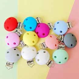Soothers Teethers 10st Round Silicone Pacifier Clips Solid No-Rusty Silicon DIY Baby Chew Dummy Chain Clasps Adapter 231019