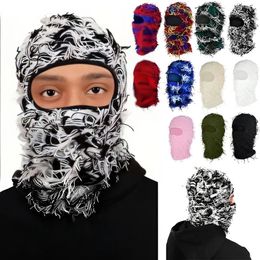 Cycling Caps Masks Hip Hop Balaclava Distressed Knitted Caps Full Face Ski Mask Women Outdoor Camouflage Fleece Fuzzy Ski Balaclava Beanies Men Hat 231019