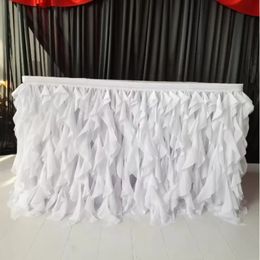 Table Skirt 10ft Length White Willow Ruched Table Skirt Chiffon Ruffle Table Skirting 231019