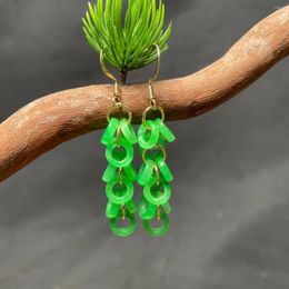 Dangle Earrings Green Jade Donut For Women Designer Beads Luxury Jewellery Carved Amulets Natural Stone Emerald Fashion 925 Silver