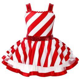 Girl's Dresses Kids Girls Candy Cane Mrs Santa Claus Costume Shiny Sequins Christmas Dance Figure Ice Skating Tutu Dress Leotard Dancewear 231019