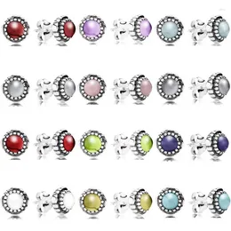 Stud Earrings Authentic 925 Sterling Silver Earring Twelve Month Birthstone Birthday Studs For Women Gift Party Jewelry