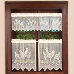 Curtain Easter Lace Coffee Curtain Window Tulle Cock Pattern Curtains For Living Room Kitchen Treatments Voile Curtain Festival Decor 231019