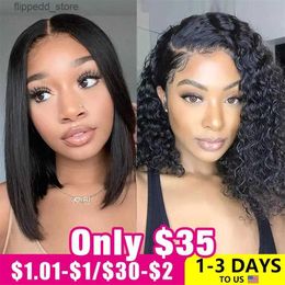 Synthetic Wigs Short Curly Bob Wig Lace Front Human Hair Wigs GluelessBone Straight Human Hair Wig Pre PluckedBody Wave 4x4 Closure Wig Q231019