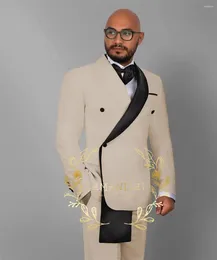 Men's Suits Fashion Business Beige For Men Wedding Ternos Masculinos Slim Fit Groom Tuxedos Costume Homme 2 Pieces (Coat Pants)