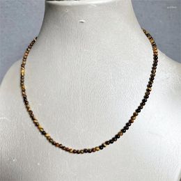 Chains 3-4MM Tiger Eye Necklace Yellow Natural Stone Beads Jewellery Health Care Gemstone Protection Choker Healing Yoga Simple Female