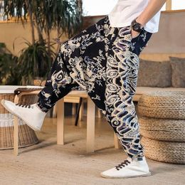 Drop Crotch Printing Joggers Trausers Men Harem Pants Fashion Streetwear Hip Hop Baggy M-3XL Wide Leg Nine-points Men's291I