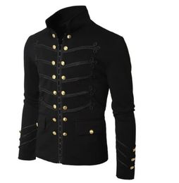 Mens Jackets Men Vintage Military Gothic Jacket Embroidered Buttons Solid Colour Top Retro Uniform Ziper Outerwear 231018