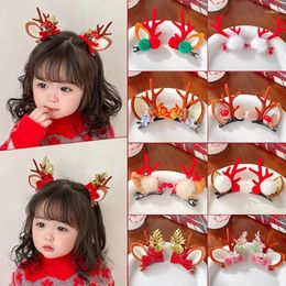 Hair Accessories 2pcs/set Kids Cartoon Christmas Elk Antler Hairpins Girl Cute Deer Ear Side Clips Party Cosplay Decorative Props