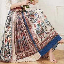 Skirts Style Printed Skirt Pleated Chinese Long High Waist A Line Swing Spring And Summer Women S Retro