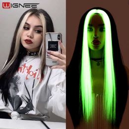 Synthetic Wigs Wignee Black and White Long Straight Middle Part Syntheic Hair s for Women/men Holloween Coaplay Heat Resistant 230227