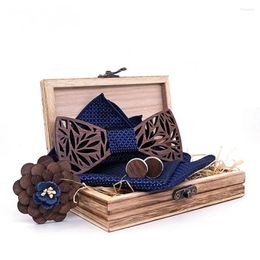 Bow Ties DHL Or Fedex 50pcs/lot Wooden Tie Handkerchief Set Men's Bowtie Hollow Carved Cut Floral Design And Fashion Novelty Box