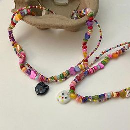 Pendant Necklaces Lovely Colored Beaded Necklace Stacked With Y2K Clavicle Chain Contrasting Sweet And Cool Senior Women Niche Accessories