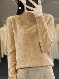 Women's Sweaters Aliselect Fashion Hollow Out 30% Merino Wool Cashmere Women Knitted Sweater Mock Neck Long Sleeve Pullover Autumn Clothing