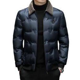 Men's Down Parkas High Quality Jacket Cotton Coat Solid Color Hatless Wool Collar Winter Windproof and 231018
